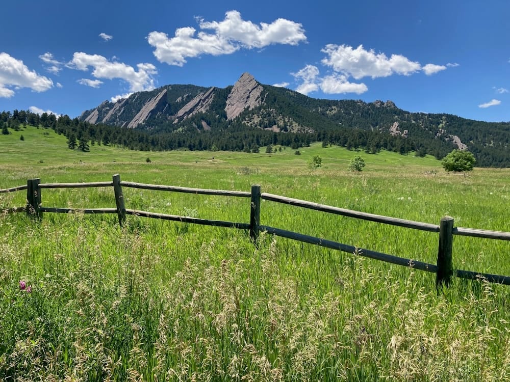 Open fields below the Flatirons near Niwot